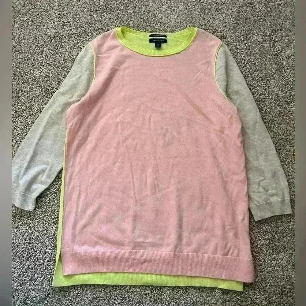Land’s End color block sweater Supima cotton size medium